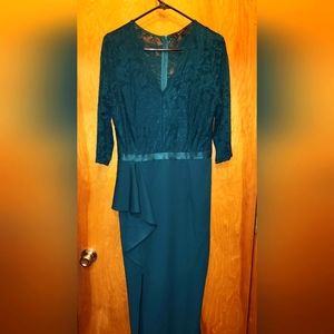 Long hunter green dress lace at top
